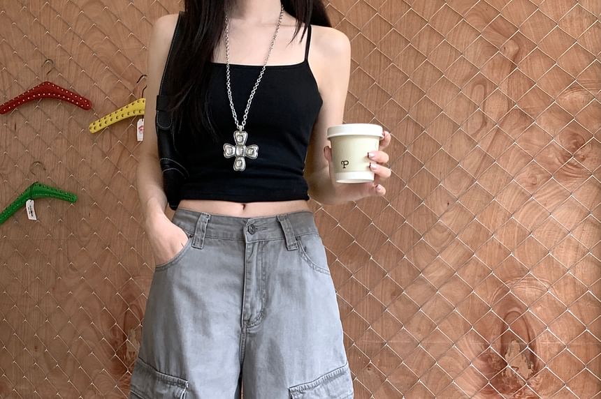 Mid Waist Plain Baggy Cargo Pants