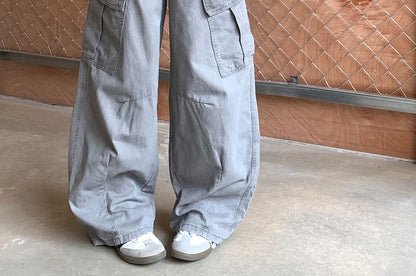 Mid Waist Plain Baggy Cargo Pants