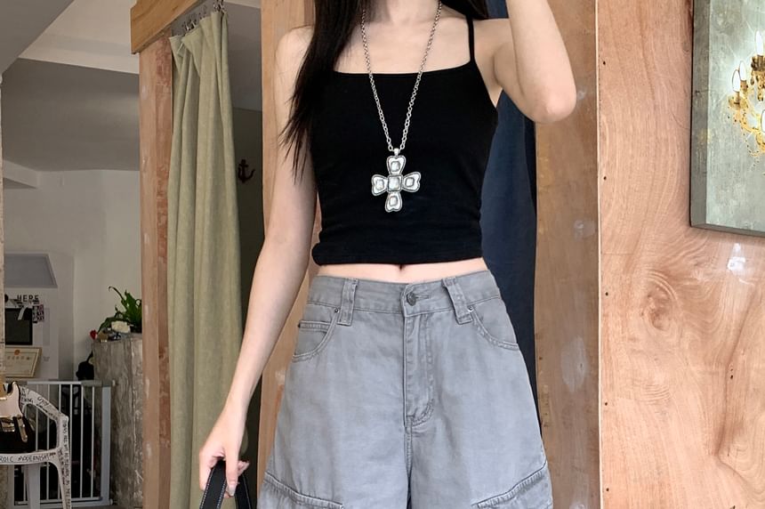 Mid Waist Plain Baggy Cargo Pants