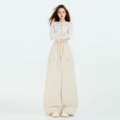 Drawstring Waist Contrast Trim Baggy Cargo Pants (Various Designs)