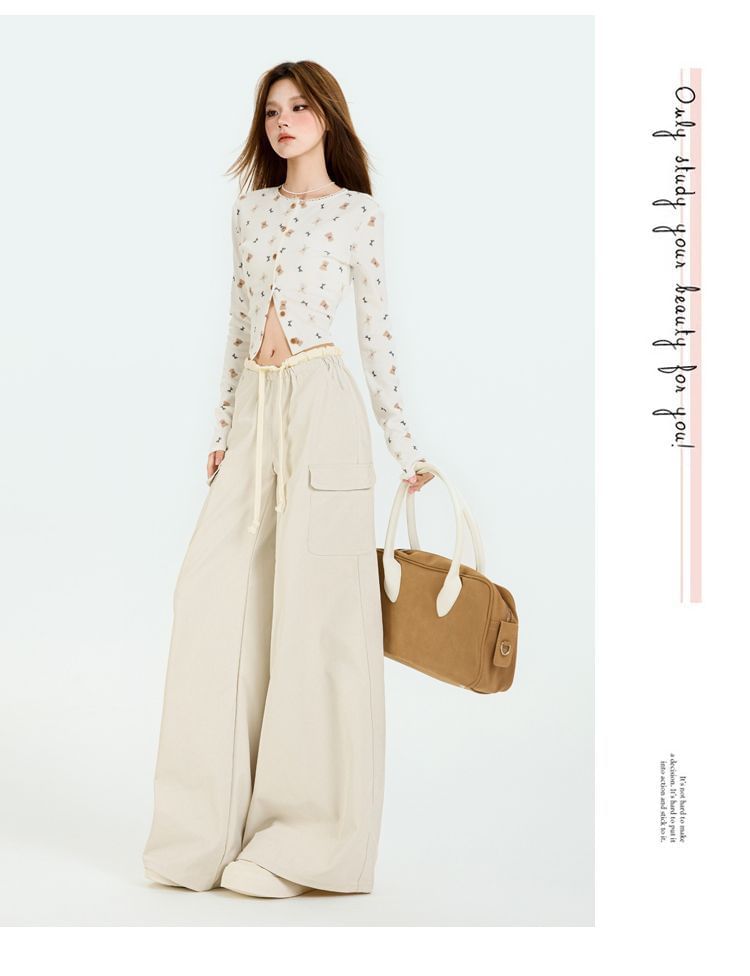 Drawstring Waist Contrast Trim Baggy Cargo Pants (Various Designs)