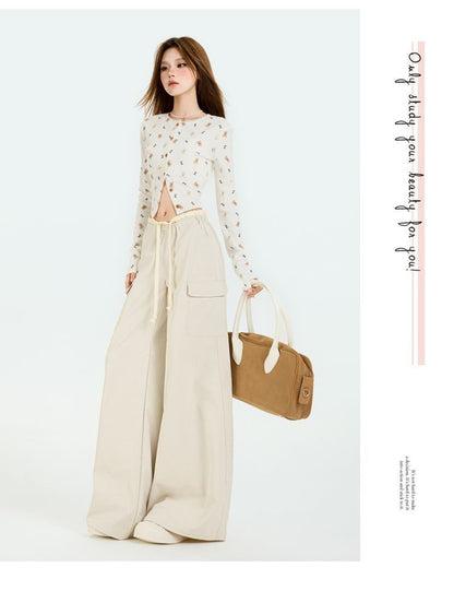 Drawstring Waist Contrast Trim Baggy Cargo Pants (Various Designs)