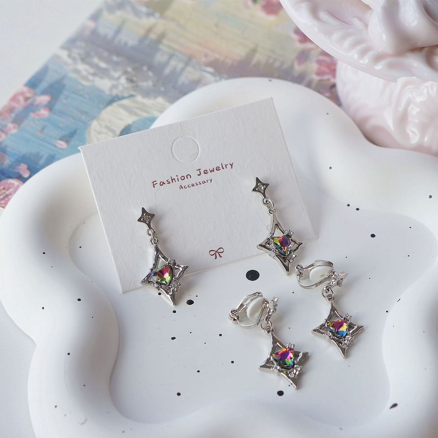 Gemstone On Dangle / Clip Earring