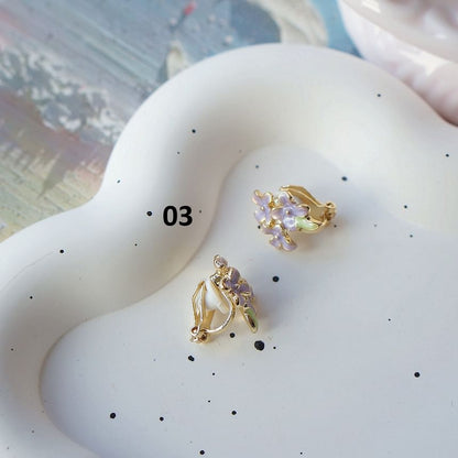 Stud On Earring Floral Clip /
