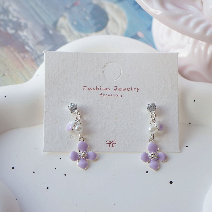 Clip Floral Earring On Dangle /