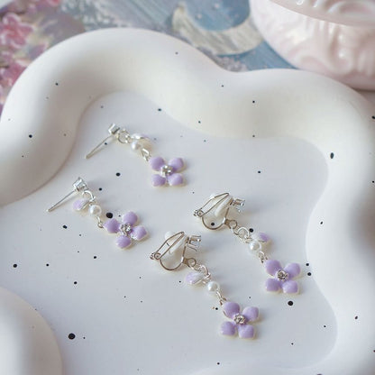 Clip Floral Earring On Dangle /