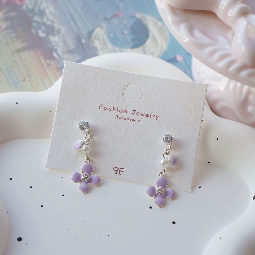 Clip Floral Earring On Dangle /