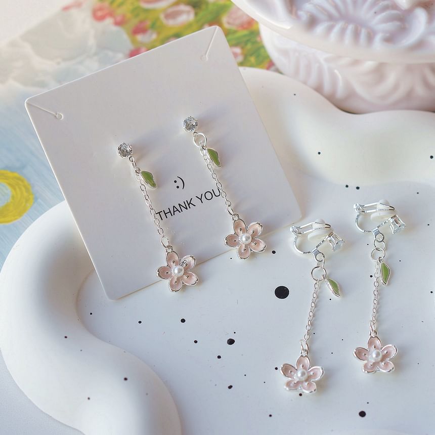 Set Clip Dangle On Earring Floral /