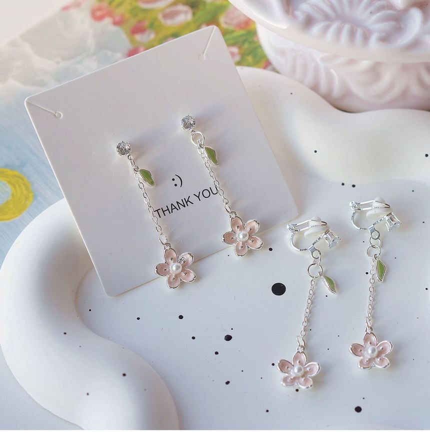 Set Clip Dangle On Earring Floral /