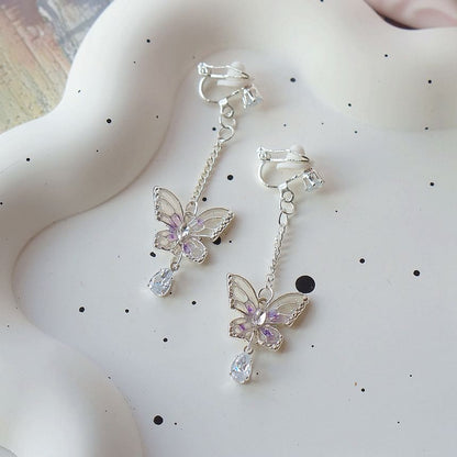 Dangle On Clip Earring Butterfly /