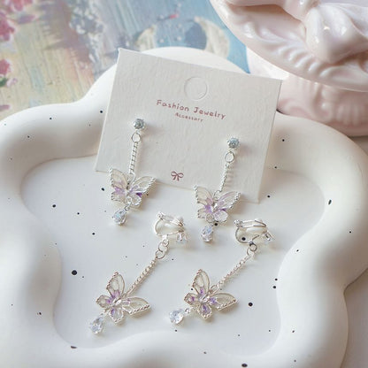 Dangle On Clip Earring Butterfly /