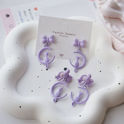 Cat Dangle Moon / Earring On Clip