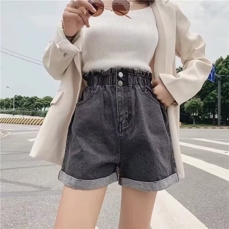 High Waist Roll Up Denim Shorts