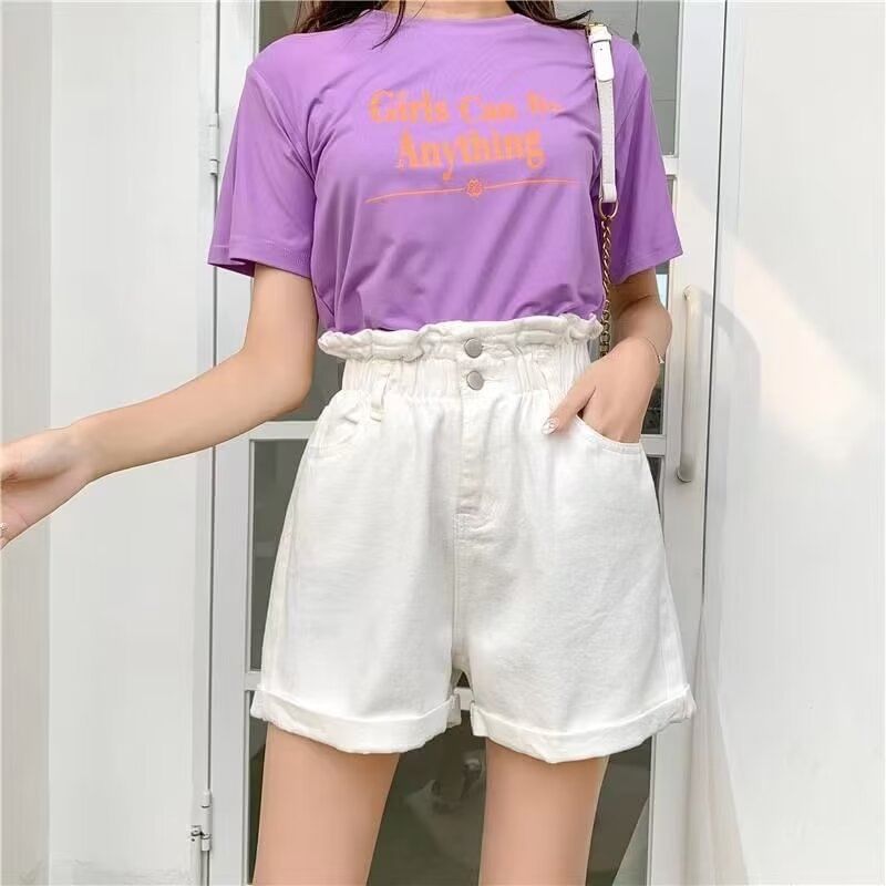 High Waist Roll Up Denim Shorts