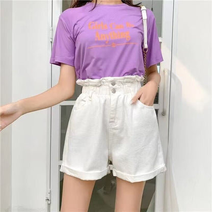 High Waist Roll Up Denim Shorts