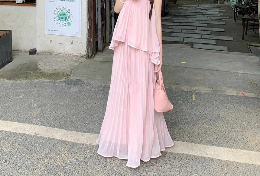 Flowy Cami Top and Pleated Maxi Skirt Set