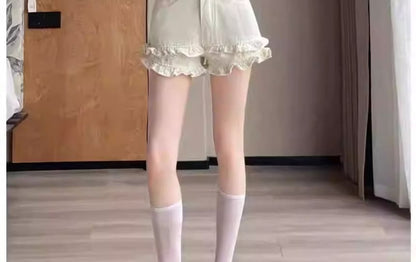 High Waist Frill Trim Denim Hot Pants
