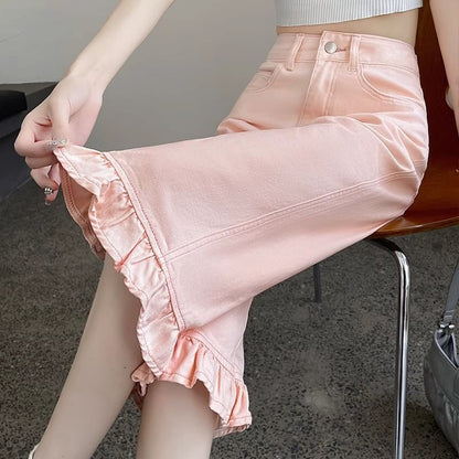 High Waist Ruffle Hem Jorts