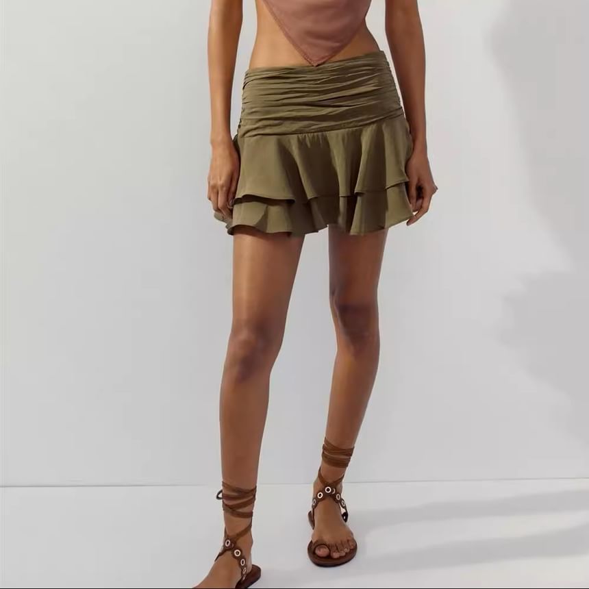 Shirred Mini Layered Skirt
