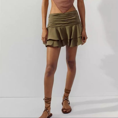 Shirred Mini Layered Skirt