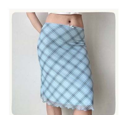 Plaid Midi Pencil Skirt