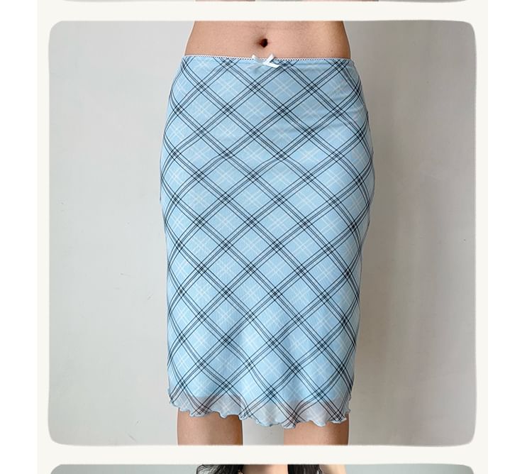 Plaid Midi Pencil Skirt