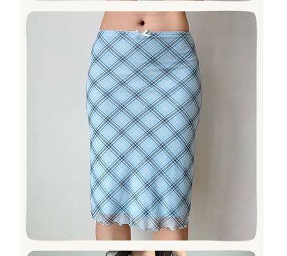 Plaid Midi Pencil Skirt