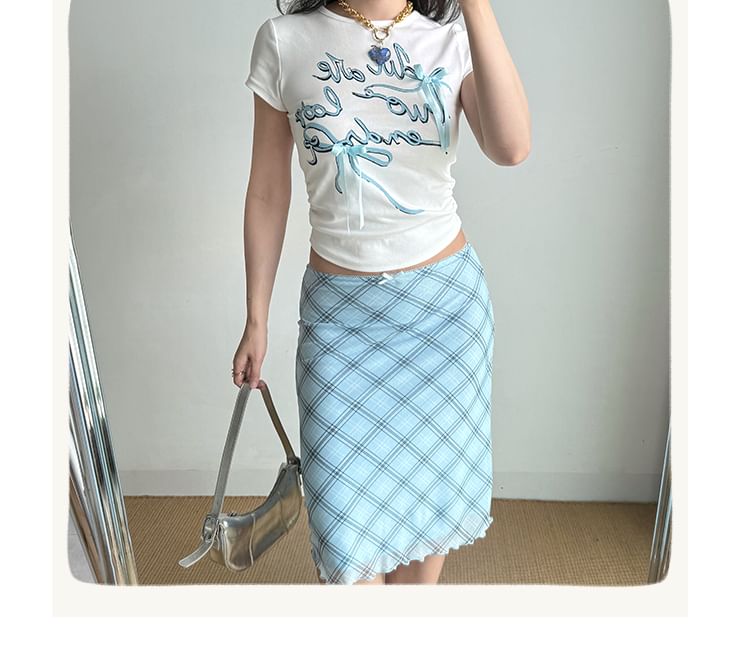 Plaid Midi Pencil Skirt