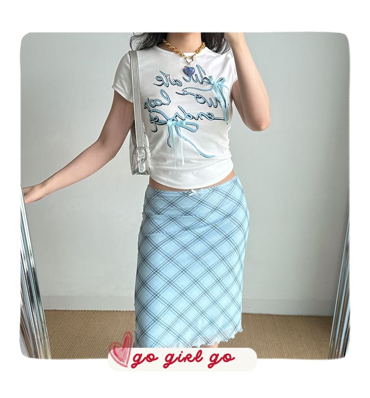 Plaid Midi Pencil Skirt