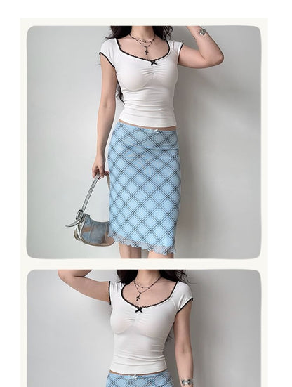 Plaid Midi Pencil Skirt