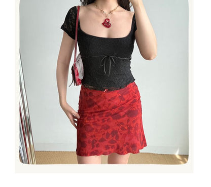 Floral A-Line Mini Skirt