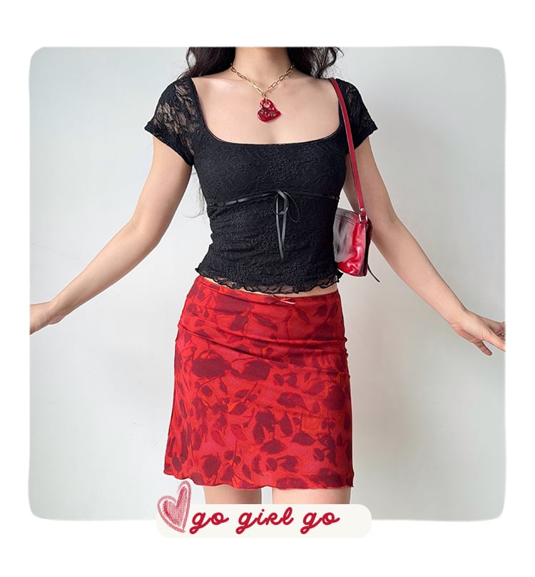 Floral A-Line Mini Skirt