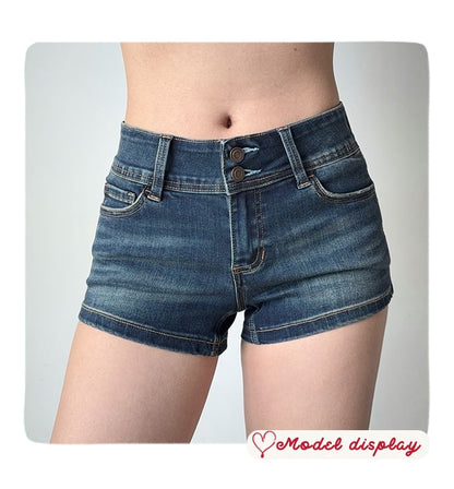 Mid Rise Washed Denim Shorts