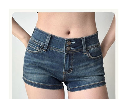Mid Rise Washed Denim Shorts