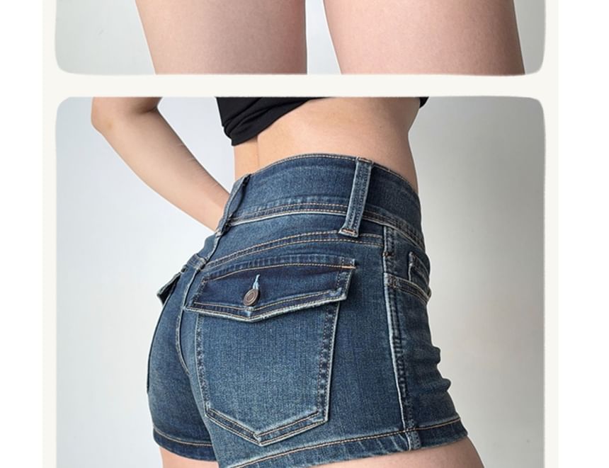 Mid Rise Washed Denim Shorts