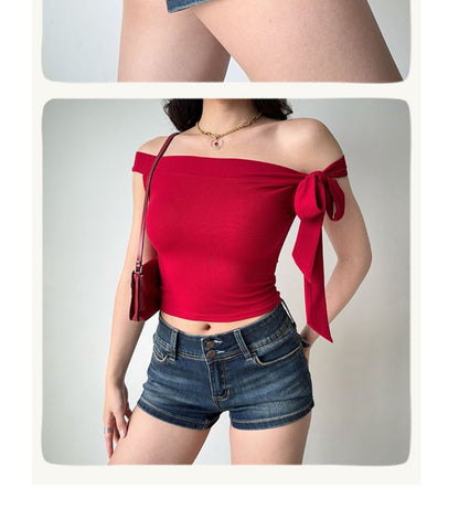 Mid Rise Washed Denim Shorts