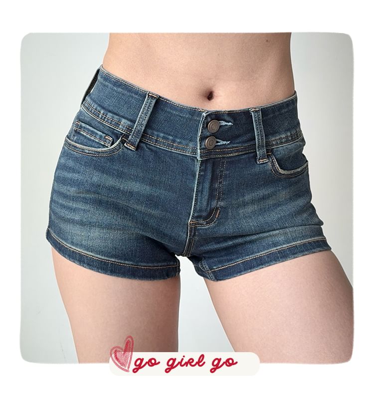 Mid Rise Washed Denim Shorts