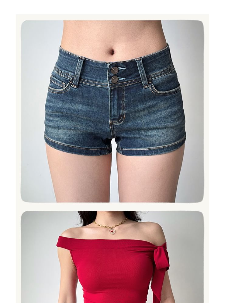 Mid Rise Washed Denim Shorts
