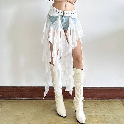 Ruffled Asymmetric Wrap Skirt