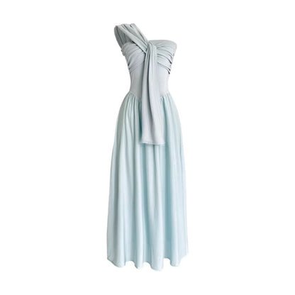 One Shoulder Ruched Panel Sleeveless Maxi Dress - Altfashion Shop