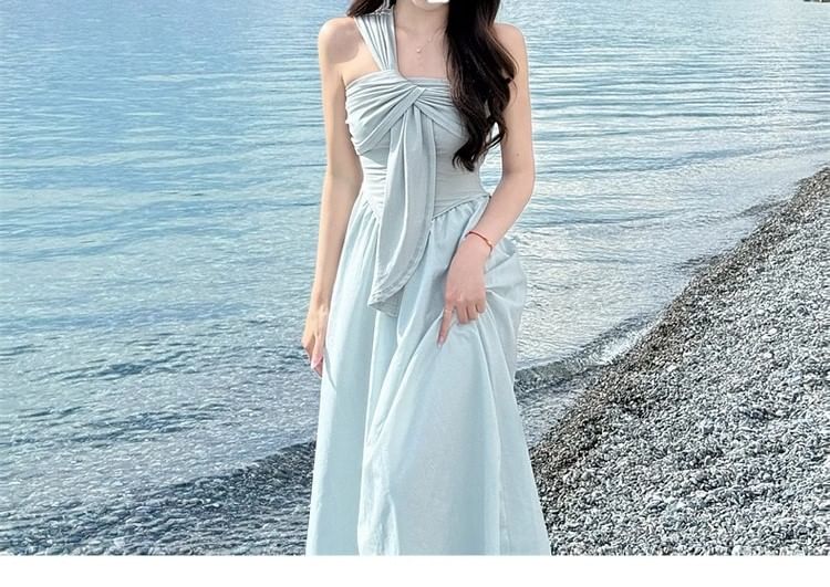 One Shoulder Ruched Panel Sleeveless Maxi Dress - Altfashion Shop