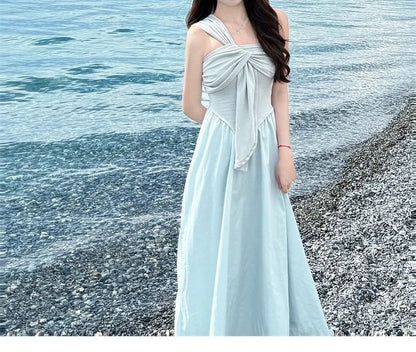 One Shoulder Ruched Panel Sleeveless Maxi Dress - Altfashion Shop