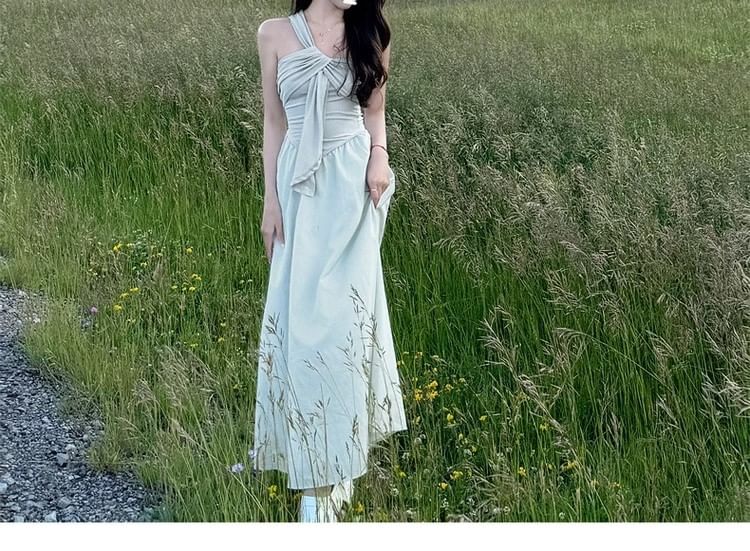 One Shoulder Ruched Panel Sleeveless Maxi Dress - Altfashion Shop