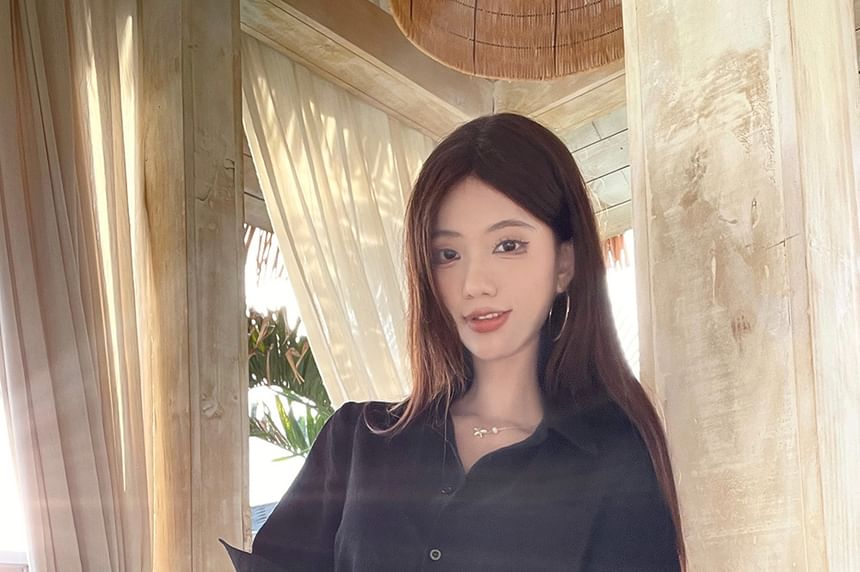 Collared Button-Up Shirt and Mini Pleated Skirt