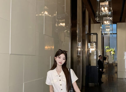 Collared Button Up Maxi Dress with Belt Slit - Altfashion Shop