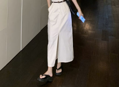 Collared Button Up Maxi Dress with Belt Slit - Altfashion Shop