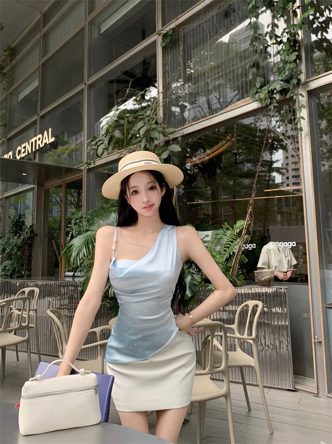 Cowl Neck Asymmetrical Top & High-Waist Pencil Skirt