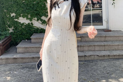 Sleeveless Collared Dotted Maxi Dress - Altfashion Shop