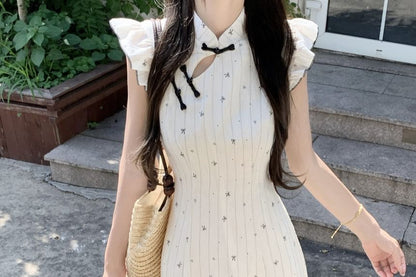 Sleeveless Collared Dotted Maxi Dress - Altfashion Shop