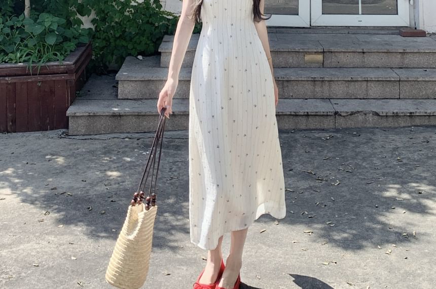 Sleeveless Collared Dotted Maxi Dress - Altfashion Shop
